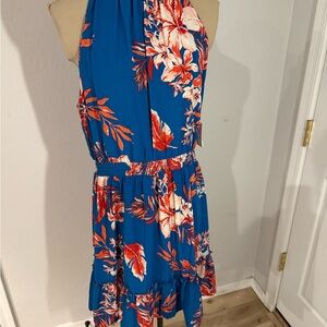 Floral Blue and Red Halter Dress